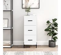 Sideboard White 34.5x34x90 cm Engineered Wood Metal Legs 3-Drawer Modern Cabinet