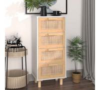 Sideboard White 40x30x90cm Engineered Wood Rattan Drawers Pine Legs for Hallway