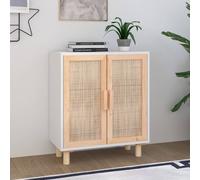 Sideboard White 60x30x70 cm Engineered Wood Natural Rattan Doors and Pine Legs.