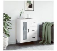 Sideboard White 69.5x34x90 cm Engineered Wood 3 Drawers 2-Compartment Glass Slim