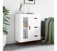 Sideboard White 69.5x34x90cm Engineered Wood 3 Drawers 2 Glass Compartments Slim