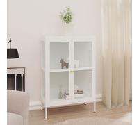Sideboard White 75x35x105 cm Powder-Coated Steel & Tempered Glass Cabinet Unit