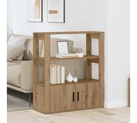 Sideboard White 80x30x90cm Engineered Wood Oak-Effect Storage Cabinet Shelvings