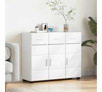 Sideboard White 88.5x30.5x73cm Engineered Wood Matte 2-Door 3-Shelf Storage Home