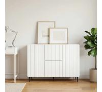 Sideboard White 89x34.5x62 cm Engineered Wood 2 Drawers Black Legs Modern Ideal