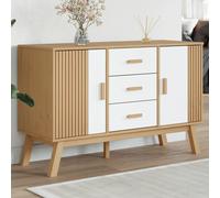 Sideboard White Brown Pine 114x43x73.5cm 3 Drawers 2 Doors Scandinavian Natural