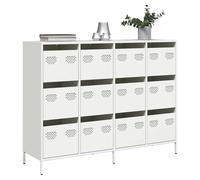 Sideboard White Cold-Rolled Steel 135x39x103.5 cm 12-Drawer Metal Cabinet Modern