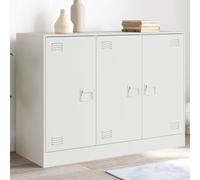 Sideboard White Cold-Rolled Steel 99x39x73 cm 3-Door 6-Compartment Stylish Stash