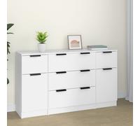 Sideboard White Engineered Wood 121x30x70cm 5 Drawers 2 Flush Doors Modern Slim