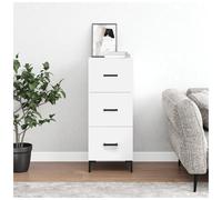 Sideboard White Engineered Wood 34.5x34x90cm 3 Drawer Modern Storage Black Legs