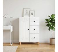 Sideboard White Engineered Wood 66x34.5x90cm 3 Drawers 1 Door Minimalist Stripe