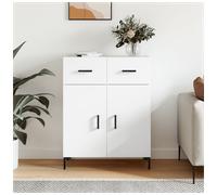 Sideboard White Engineered Wood 69.5x34x90 cm 2 Drawers 2 Doors Storage Modern