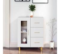 Sideboard White Engineered Wood 69.5x34x90 cm Glass Door Drawer Modern Storage.