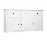 Sideboard White Rustic Solid Pinewood Large 135x40x80cm 3 Drawers 3 Compartments