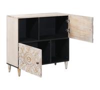 Sideboard White Solid Mango Wood 80 x 33.5 x 75 cm with Storage Space and Compartments, Modern Lowboard for Living Room, Compact and Space-Saving with Metal Legs and Elegant Design