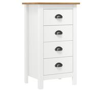 Sideboard White Solid Pine 46x35x80cm 4 Drawers Cup Handles Compact Modern Slim.
