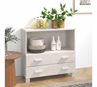 Sideboard White Solid Pinewood & MDF 85x35x80cm 2-Drawer Storage Wood Handles UK