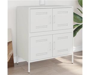 Sideboard White Steel 68x39x79 cm Industrial 4-Compartment Slim Storage Cabinet