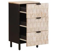 Sideboard White Washed Surface Made of Solid Mango Wood 40 x 33 x 75 cm with Drawers and Compartments, Modern Living Room Lowboard for Storage and Storage Space, Compact and Space Saving