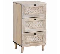 Sideboard White Solid Mango Engineered Wood 33.5x40x75cm Drawer Carved SlimUnit