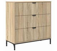 Sideboard White Engineered Wood 79.5x33x82cm Sonoma oak 3-Drawer Buffet Minimal