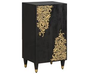 Sideboard with Shelf Black Solid Wood Mango 40 x 33 x 75 cm Modern Lowboard Living Room Storage with Door and Brass Buttons for Home Cinema and Entertainment Centre