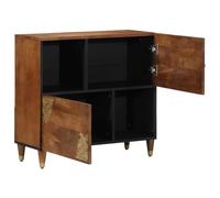 Sideboard with Shelf Brown Solid Mango Wood 80 x 33 x 75 cm with Brass Buttons and Gold-Printed Design, Modern Lowboard for Living Room