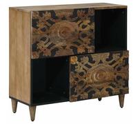 Sideboard Brown Solid Mango Wood 80x33.5x75cm 2-Door Metal Legs Modern Compact.