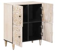 Sideboard with Storage White Solid Wood Mango 60 x 33.5 x 75 cm with Metal Frame and Storage Space for Living Room, Modern Design, Compact, Space-Saving, Ideal as TV Board and Storage
