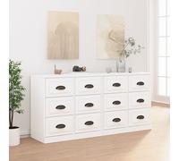 vidaXL Sideboards 2 pcs High Gloss White Engineered Wood UK NEW