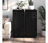 Sideboards 2pc Black Solid Pinewood 31.5x34x75 cm Compact Rustic Storage Cabinet