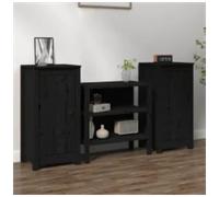 Sideboards 2pcs Solid Pine Wood Black 39x35x80cm Compact Modern Storage Floating