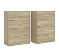 vidaXL 4 Drawer Sonoma Oak Wide Sideboard Set of 2 - Size: 84 x 31 x 60cm - Brown - Wilko