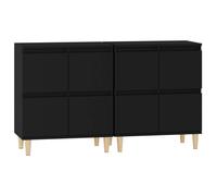 vidaXL 4 Door Old Wood Sideboard with Wooden Legs Set of 3 - Size: 70 x 60 x 35cm - Brown - Wilko
