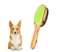 Sided Pet Massage Bath Brush with Silicone Needle and Natural Bristle Bamboo Comb for Efficient Hair Removal Bathing Grooming Daily Use Promotes Blood Circulation Shiny Coat