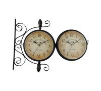 Sided Wall Clock,Wall Clock,sided, wall clock,Wrought Iron Train Station Style,Diameter Quartz Movement Brown