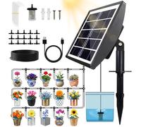 Sideroly Solar Automatic Watering System, Solar &Type-C 2 Charging Modes | 15 Drippers, 15M Hose, Solar Powered Drip Irrigation System Kit for Lants Greenhouse, Terrace Lawn Outdoor Plant