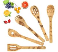 Sidesea 5 PCS Bamboo Wooden Spoons Set, Modern Style, War Color, Spoon Set, Kitchen Utensil