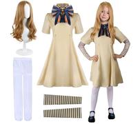 Sidesea Halloween Costumes for Kids Girls, Creepy Doll Costume Scary Halloween Uniform Outfit Fancy Dress Full Set with Wig Bow Horror Movie Carnival Party Outfit for Adult Women Girls