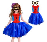 Sidesea Princess Costumes for Girls, Spider Girl Costume Halloween Costume with Hero Spider Mask Gohst Spider Costume for Kids Fancy Dress Outfit for Halloween Carnival Masqurade party, 140, Blue