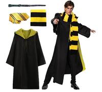 Sidesea Wizard Cloak, Halloween Costumes Adults Magic Robe Costume with Glasses Scarf Wand and Tie for Adults, Red Magic School Uniform, Fancy Dress for Carnival Cosplay Costume Party