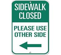Sidewalk Closed Please Use Other Side Left Arrow Warning Metal Sign Tin Signs Aluminum for Outdoors Use Yard Farm Fence Home Wall Decor 8x12 inch