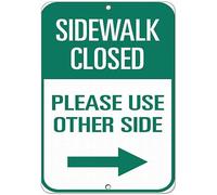 Sidewalk Closed Please Use Other Side Traffic Sign Safety Sign Outdoor Courtyard Decoration Sign 8x12 inch
