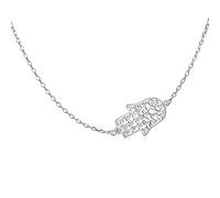 Sideways Choker Necklace with Adjustment Silver Chain S925 Sterling Silver Jewelry for Women Girls (Hamsa Hand 2)