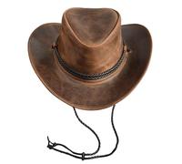 Sidewinder Mens Cowboy Leather Hat Western Style Unisex Australian Braided Hatband, Tan, L