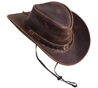 Sidewinder Shapeable Outback hat Western Style Leather Cowboy hat for Men and Women Wide Brim Vintage Old Style, Brown, XXL