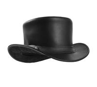 Sidewinder Top Hat for Men & Women Stylish Costume Handmade Cowhide Leather Waterproof with Shapeable Brim Headband Fashion Steampunk Black