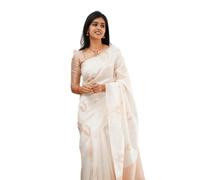 Sidhidata Textile Women's Dola Silk Gota Patti Work Lace Foil Printed Saree With Unstitched Blouse Piece, A White, One size