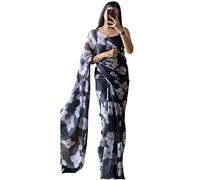 Sidhidata Women's Georgette Digital Printed Ready To Wear one Minute Saree With Unstitched Blouse Piece (RTW Jasmine_Free Size), Black, FreeSize