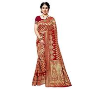 Sidhidata Women's Jacquard Silk Saree With Blouse Piece, A Red, One Size